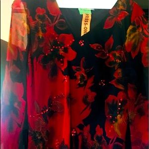 pants suit pants black blouse is red &black with sequins size Xl